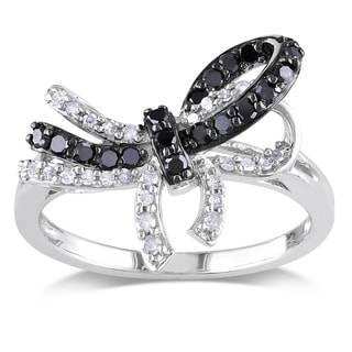 Silver diamond bow ring