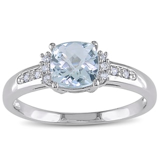 Miadora 10k White Gold Aquamarine and Diamond Ring