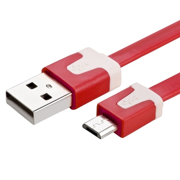 Insten Red Universal 2-in-1 Micro USB Noodle Charging Data Transfer M/ M Cable Cord for Motorola Nexus 6