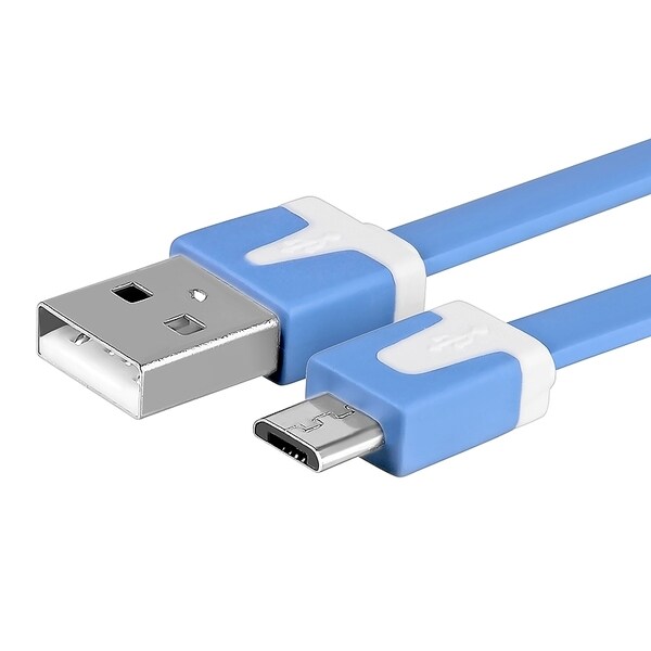 Insten Blue Universal Micro USB 2-in-1 Charging Data Transfer M/ M Noodle Cable Cord for Samsung Galaxy S6/ Edge