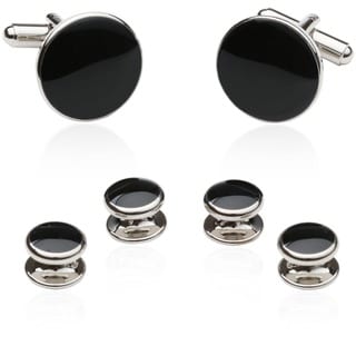 Black/ Silvertone Formal Cuff Link Set