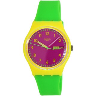 Swatch Women's Originals GJ701 Green Rubber Swiss Quartz Watch with Pink Dial