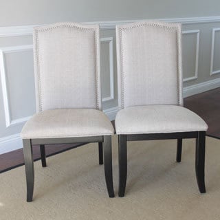 Set of 2 Beige Fabric Nailhead Upholstered Chairs 