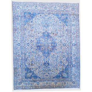 Persian Hand-knotted Mashad Ivory/ Light Blue Wool Rug (9'6 x 12'4)