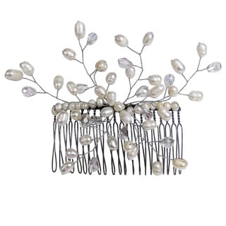 Floral Vine Freshwater White Pearls Bridal Hair Comb (Thailand)-Image