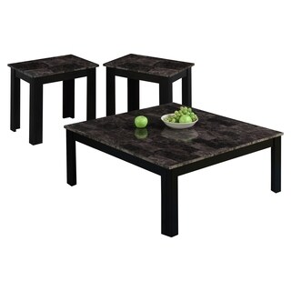 3-Piece Black/Grey Marble Top Square Table Set