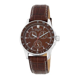 Nautica Men's 'Windseeker' Brown Leather Strap Watch