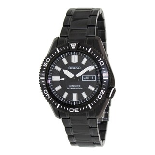seiko men's silvertone black dial solar calendar watch