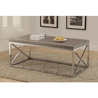 See Reviews Reclaimed-look Dark Taupe/ Chrome Metal Cocktail Table