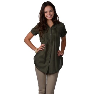 Journee Collection Juniors Short-sleeve Button-up Tunic Top