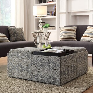 Now Sale INSPIRE Q Montrose Blue Damask Storage Cocktail Ottoman