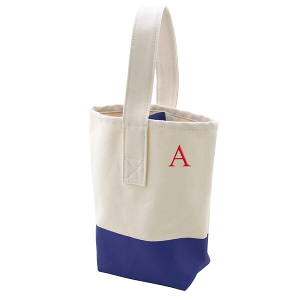 Personalized Navy Color Dipped Canvas Wine Tote