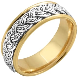 14k Two-tone Gold Men's Handmade Comfort-fit Weave Wedding Band-Image