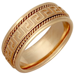 14k Yellow Gold Men's Handmade Grecian Key Comfort-fit Wedding Band-Image