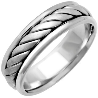 14k White Gold Men's Handmade Comfort-fit Wedding Band-Image