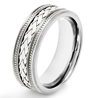 Crucible Titanium Sterling Silver Woven Lattice Pattern Inlay Ring