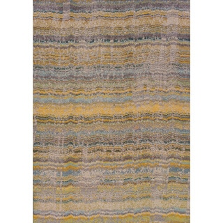 ( ._.) Distressed Ikat Yellow/ Grey Polypropylene Rug (9'9 x 12'2)