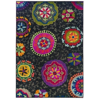 (_ _ ) Vibrant Floral Grey/ Multi Polypropylene Rug (9'9 x 12'2)