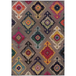 (_ _ ) Vibrant Bohemian Grey/ Multi Polypropylene Rug (7'10 x 11')