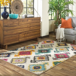 (_ _ ) Vibrant Bohemian Ivory/ Multi Polypropylene Rug (9'9 x 12'2)
