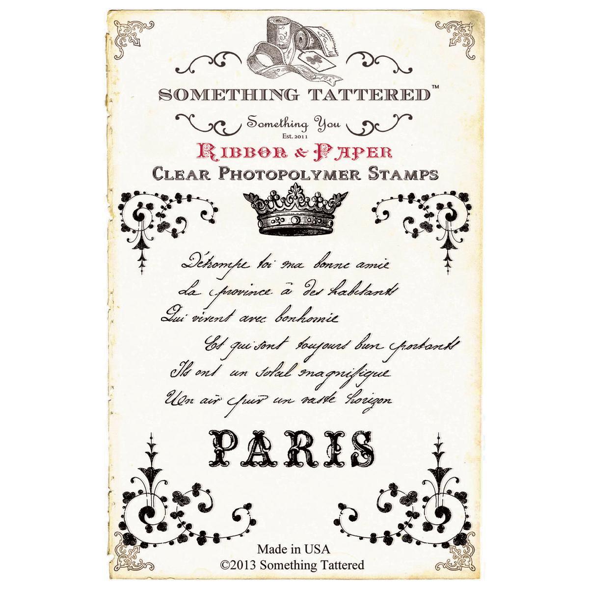 Something Tattered Clear Stamps 4 X4   French Script Poem