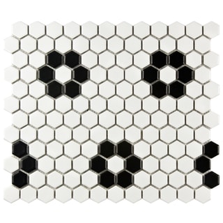 SomerTile Victorian Hex 1-inch Matte White Heavy Flower Porcelain Mosaic Tiles (Pack of 10)