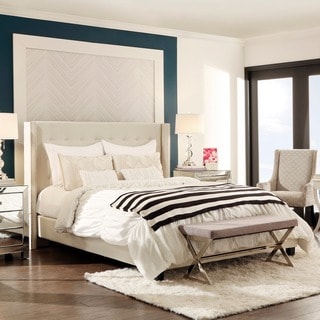 Francesca White Linen Wingback Bed