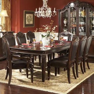 Now Sale TRIBECCA HOME Tusca Traditional Dark Brown Bi-cast Leather 9-piece Extendable Dining Set
