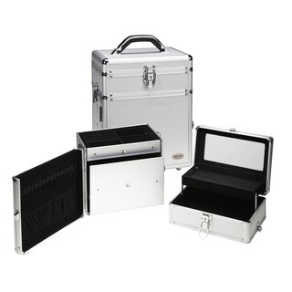 Seya 2-in-1 Silver Aluminum Makeup and Jewelry Travel Case