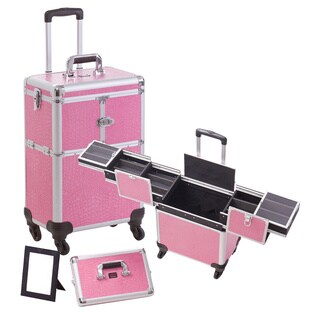 Seya Pink Gator 4-Wheel Spinner Rolling Makeup Case