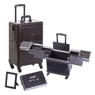 Seya Black Gator 4-Wheel Spinner Rolling Makeup Cosmetic Case