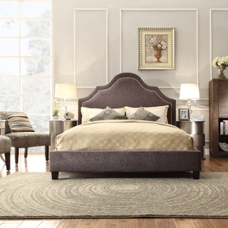 Esmeral Ebony Chenille Nail Head Arch Curved Upholstered Bed