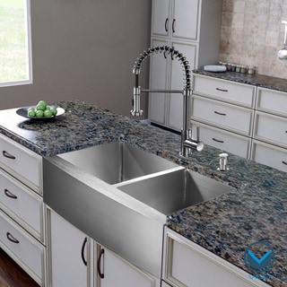 ... inch Farmhouse Stainless Steel Double Bowl Kitchen Sink and Faucet Set