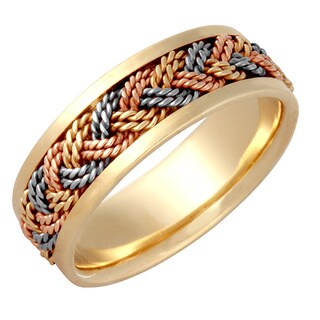 14k Tri-color Gold Men's Comfort-fit Handmade Wedding Band