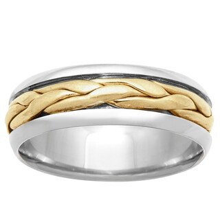 14k Two-tone Gold Men's Comfort-fit Handmade Interwoven Wedding Band-Image