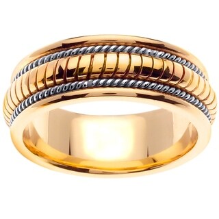 14k Two-tone Gold Men's Comfort-fit Handmade Tri-contoured Wedding Band-Image