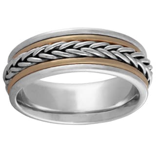 14k Two-tone Gold Men's Comfort-fit Handmade Woven Wedding Band-Image