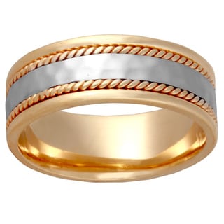 14k Two-tone Gold Men's Comfort-fit Handmade Dual Rope Wedding Band-Image