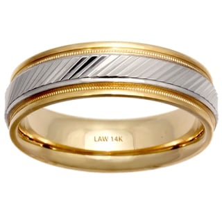 14k Two-tone Gold Men's Comfort-fit Ridge Wedding Band-Image