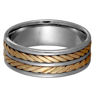 14k Two-tone Gold Men's Comfort-fit Dual Rope Wedding Band-Image