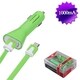 Insten 2-in-1 Green Micro USB Car Charger with USB-interface Noodle Cable Cord