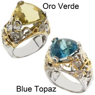 Michael Valitutti Two-tone Oro Verde or Swiss Blue Topaz and White Sapphire Ring