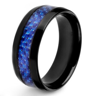 Black-plated Stainless Steel Men's Blue Carbon Fiber Inlay Band
