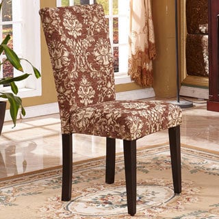 Elegant Brown/ Golden Damask Parson Chairs (Set of 2)