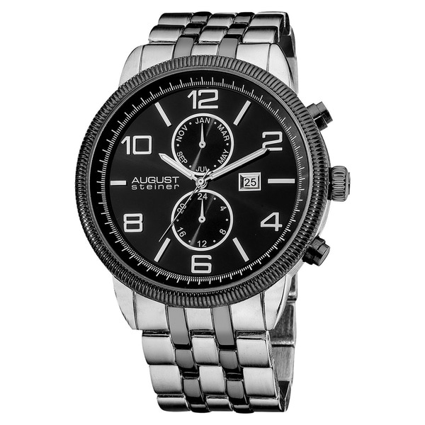 August Steiner Men's Swiss Quartz Coin-edge Bezel Bracelet Watch