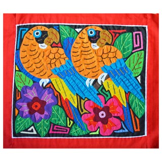 Hand-stitched 'Parrots and Flowers' Mola Textile Art (Panama)