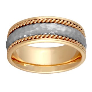 14k Two-tone Gold Handmade Comfort-fit Hammered Wedding Band-Image