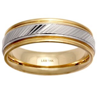 14k Two-tone Gold Ridged Center Comfort-fit Wedding Band-Image