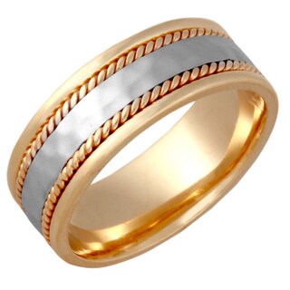 14k Two-tone Gold Handmade Double Twist Comfort-fit Hammered Wedding Band-Image