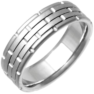 14k White Gold Handmade Comfort-fit Wedding Band-Image